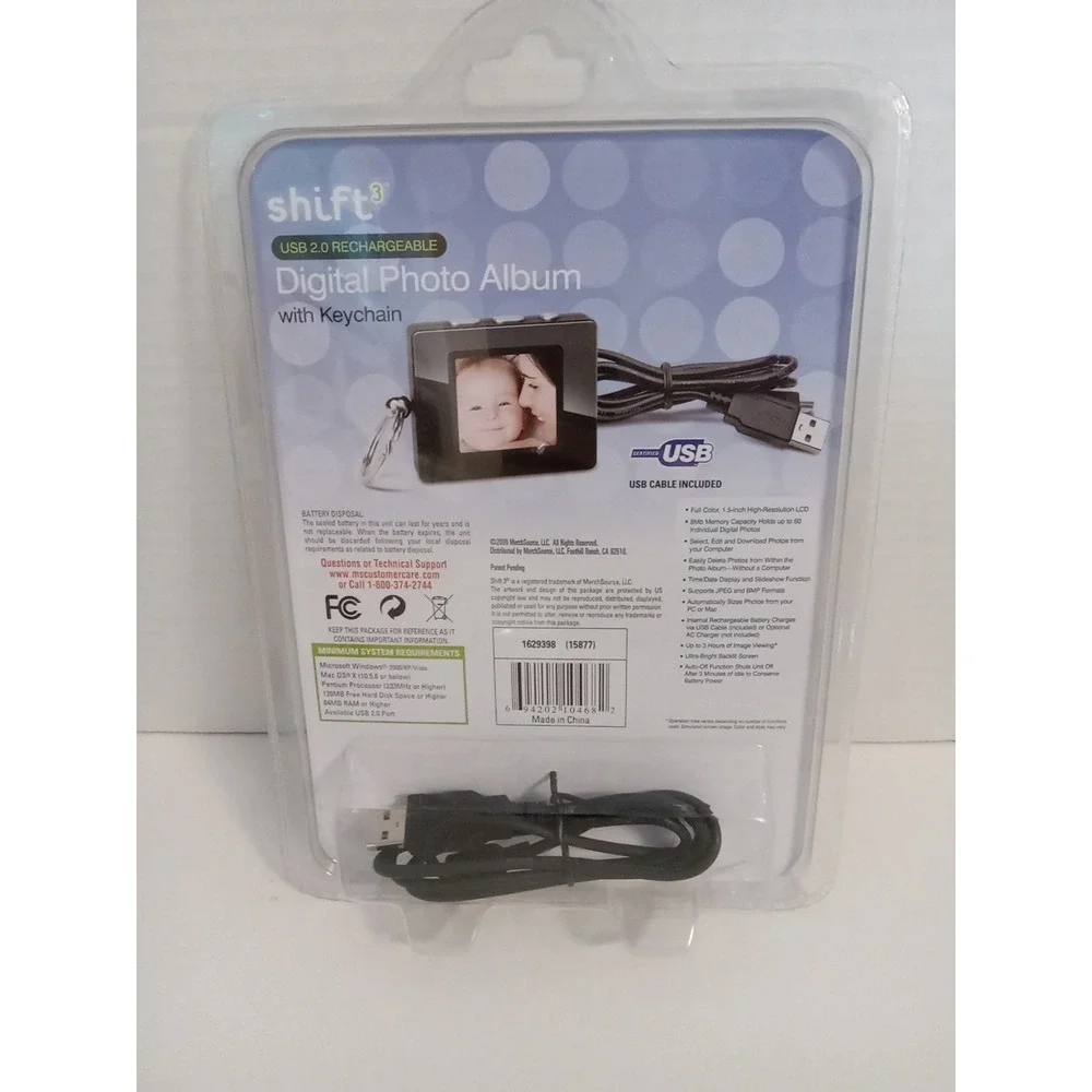 SHIFT 3 Digital Photo Album with Keychain‎ Black USB 2.0 Rechargeable